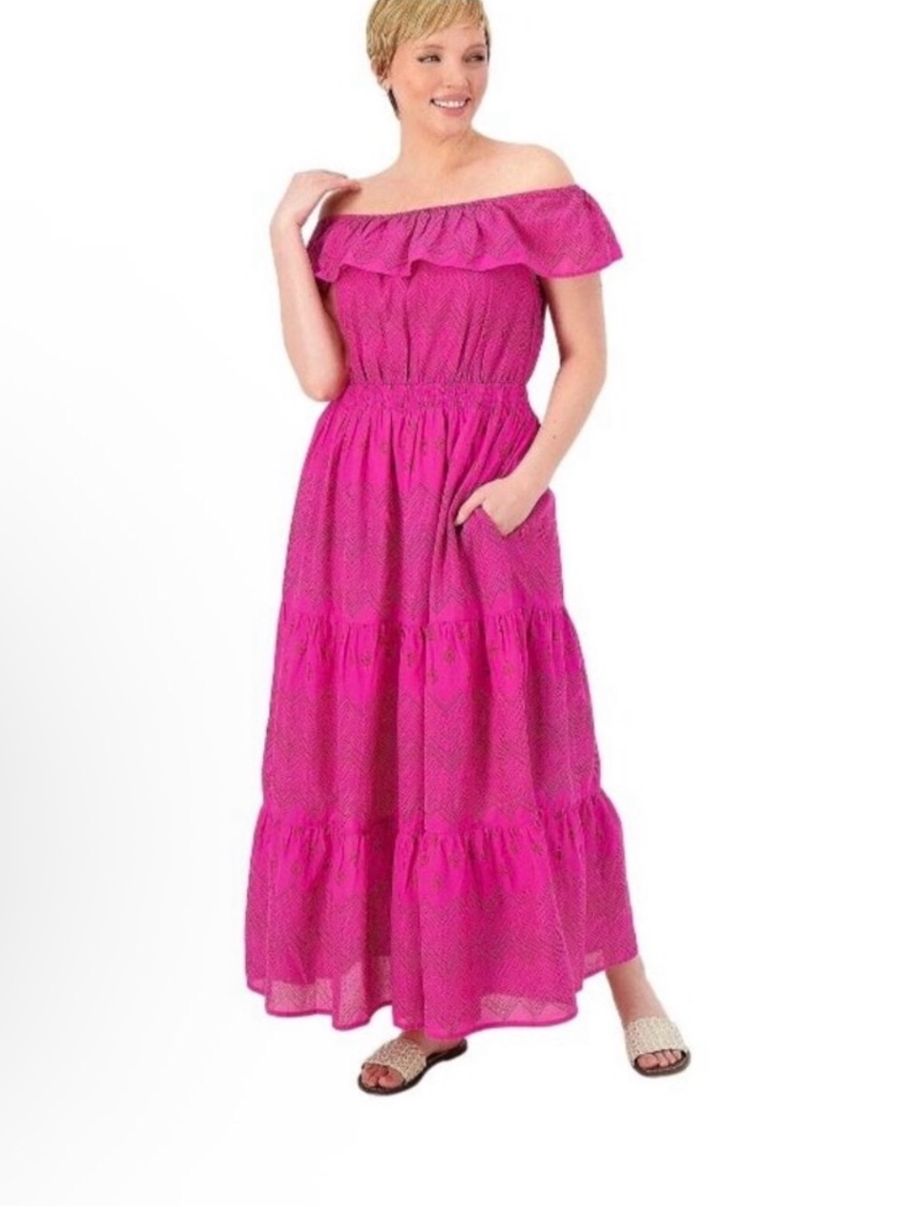 Destination 365 Boho Flowy Maxi Dress - Womens Size Small - Pink and Brown